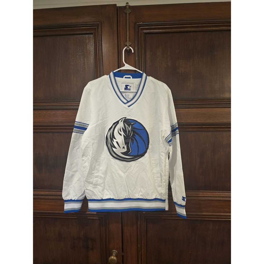 Dallas Mavericks V-Neck Pullover Nylon Starter Jacket Mens Small